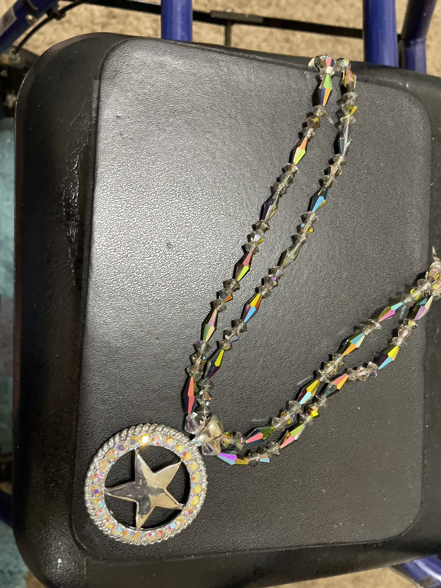 10” Swarovski multi colored crystals w/ attached star pendant circled with crystals