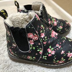 Girls Zip Up Ankle High Shoes Flower Print 