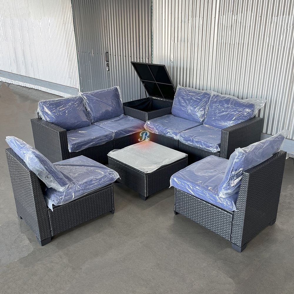 8pc Outdoor Patio Furniture Sectional Couch With Storage