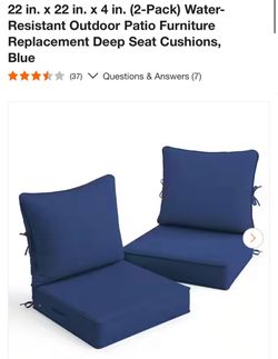 2-Pack Outdoor Deep Seat Cushions, Navy Blue