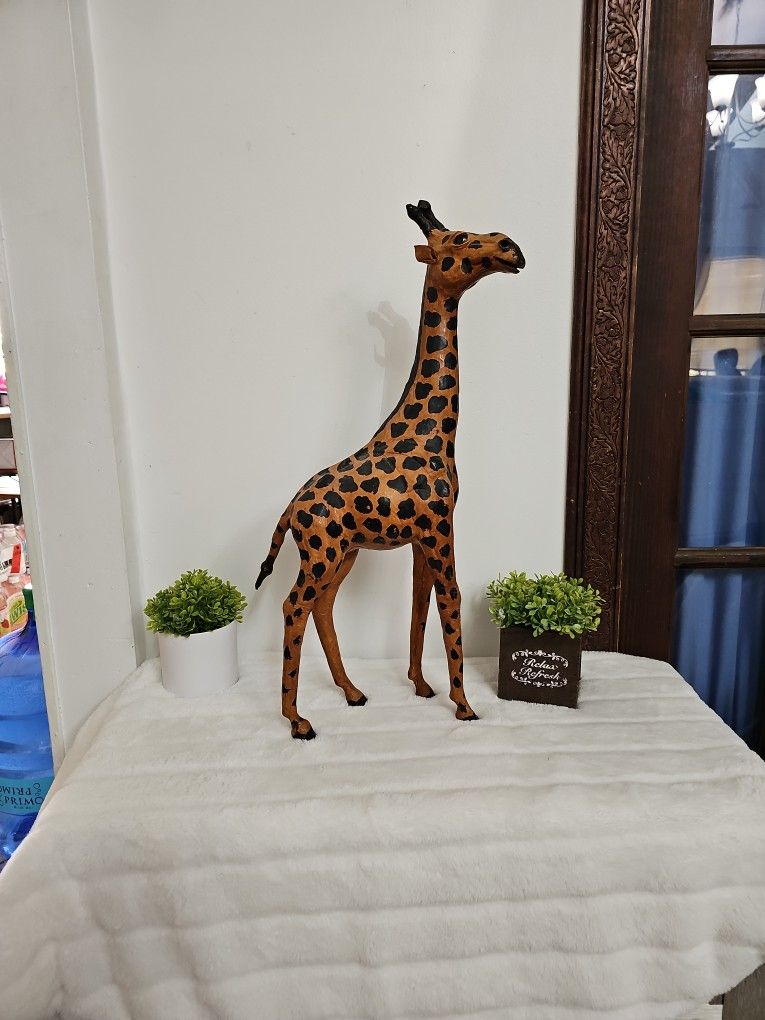Vintage Handcrafted Leather Wrapped Giraffe Polished Glass Eyes