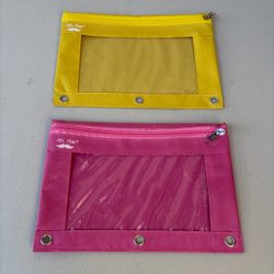 Mr. Pen 3-Ring Binder Pencil Case Pouch Zipper Bag Pink & Yellow, 50 Piece Lot