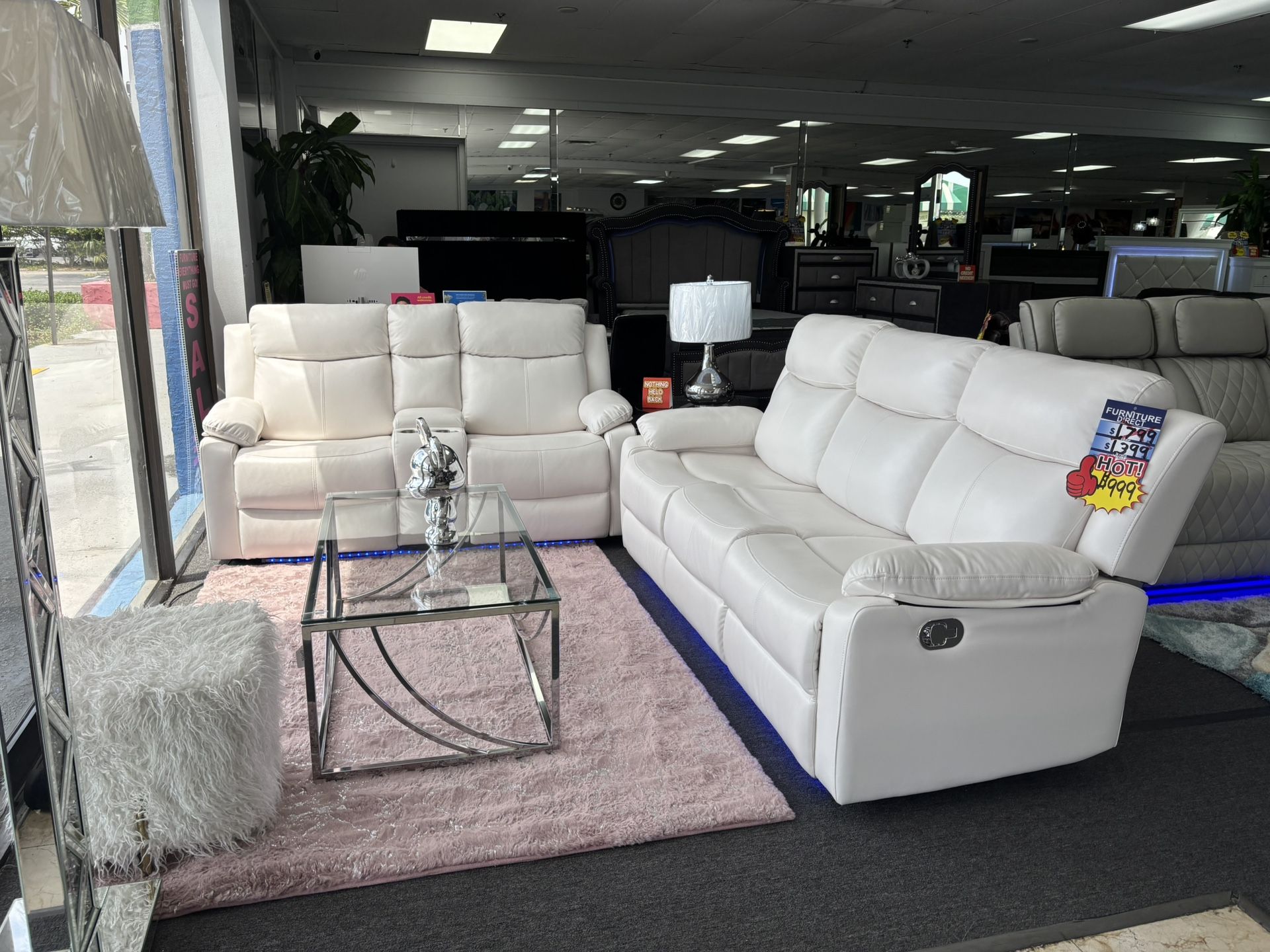 White SOFA&LOVESEAT Set W/ Manual Recliners (brand New Furniture) For Sale