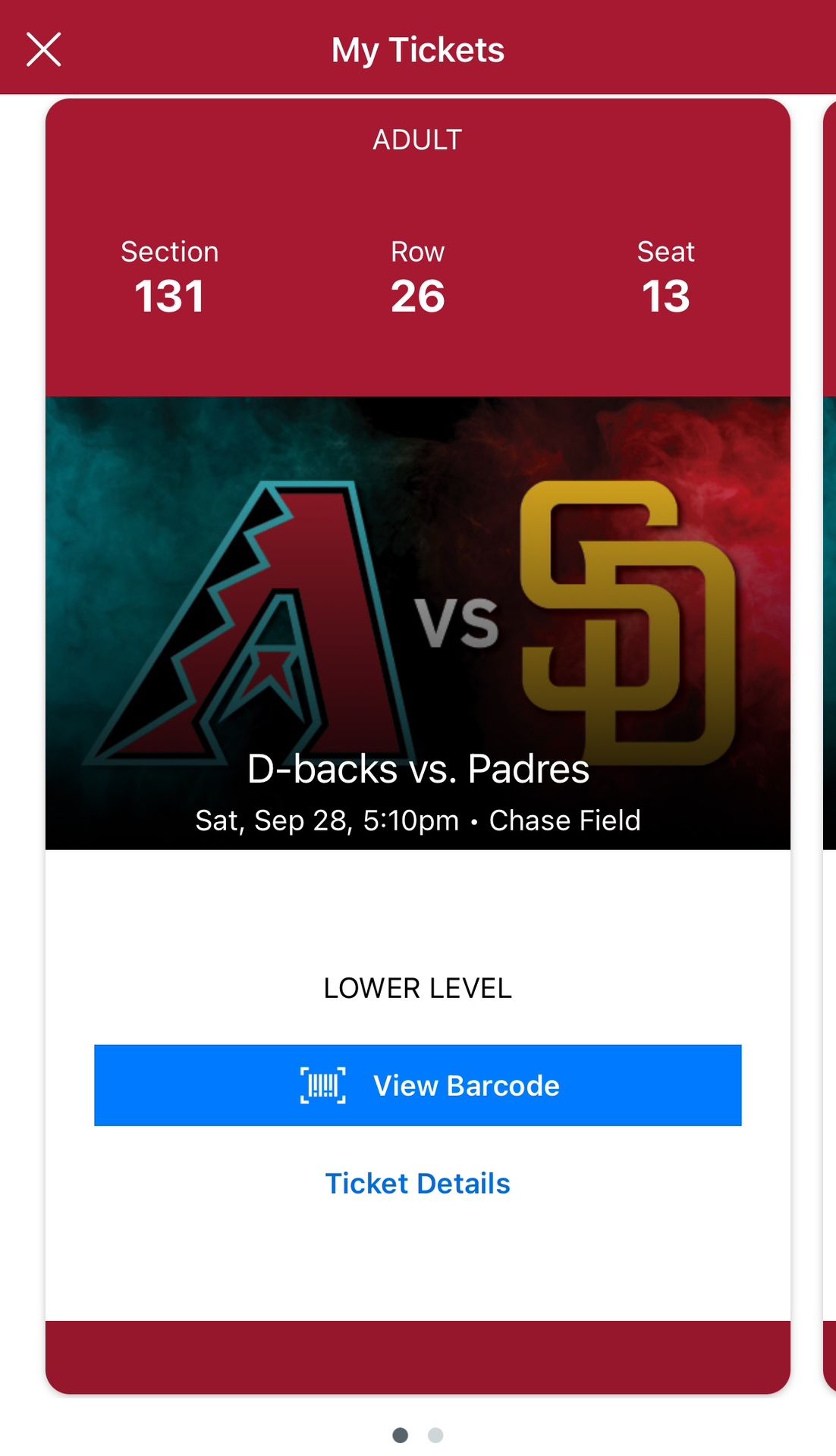 Diamondbacks vs Padres (2 Tickets)