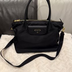 Prada Nylon Saffiano Leather Tote Bag Black GD Hardware Nylon   Saffiano