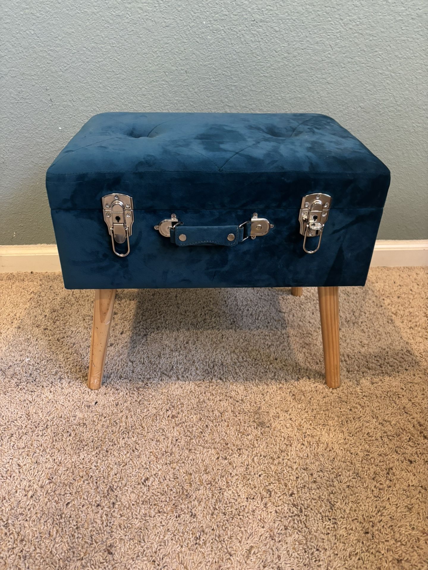 Footstool / Short Bench / Keepsake Chest Teal & Wood,All Products : American Fashion Style Bags On Sale