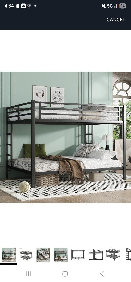 Queen Over Queen Bunk Beds for Adults,Heavy Duty Adult Bunk Beds,Metal Bunk Bed Queen Over Queen with 2 Ladders,Queen Size Bunk Bed, Noise-Free,Black