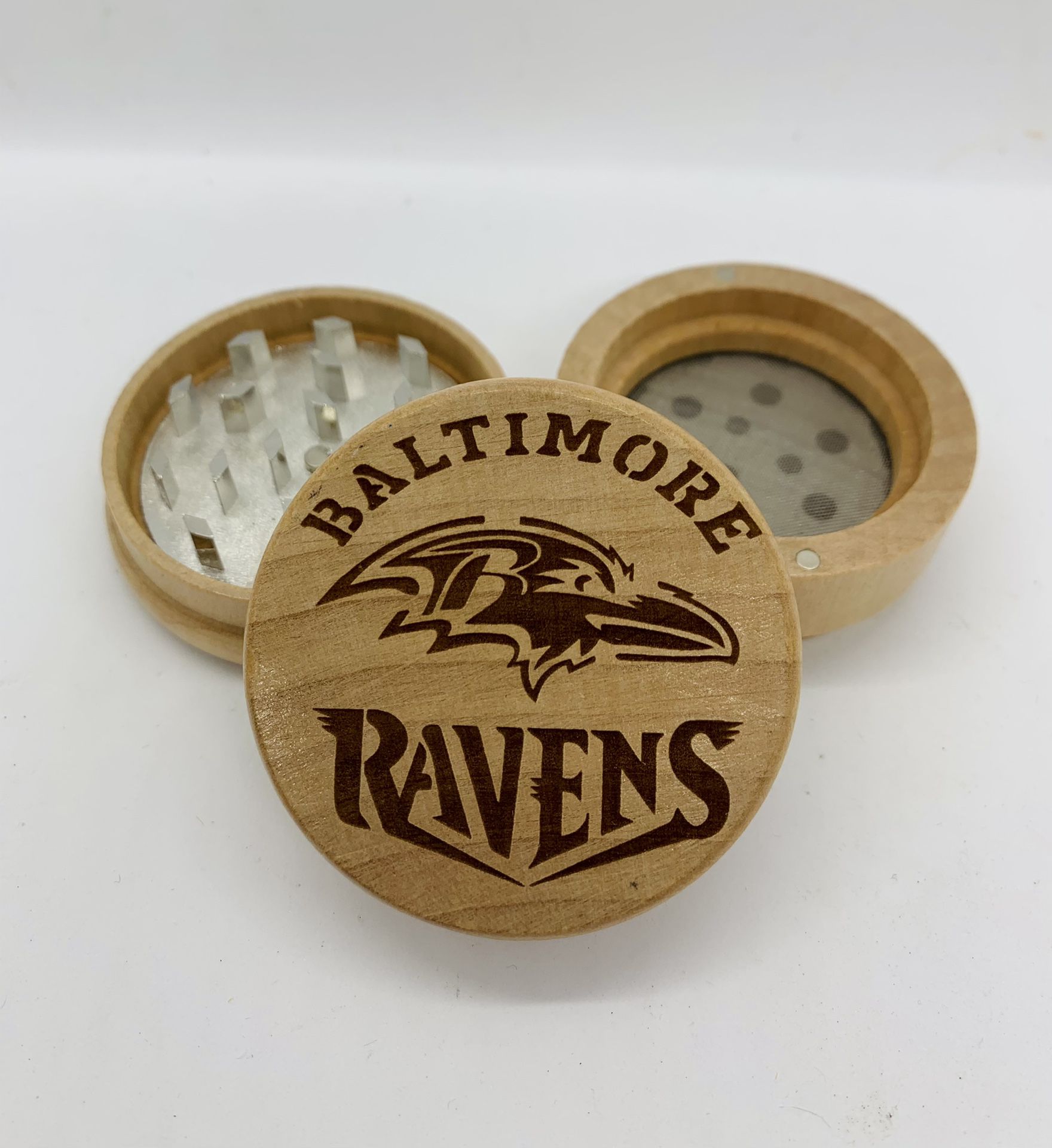 Ravens laser engraved wood kitchen herb grinder Christmas gift kitchen pop