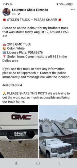 Someone stole my truck need help getting any info will Be reward when it is found with right information no scams. It happened at Career south high sc