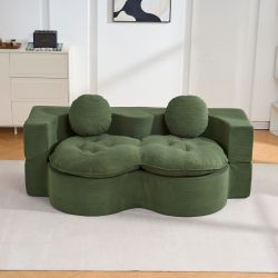 Convertible Sleeper Sofa, Modern Folding Futon Corduroy Floor Foam Compression Loveseat Sofa Bed Couch, Foldable Full Size Guest Bed with 2 Pillows fo