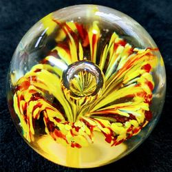 GLASS PAPERWEIGHT Red/ Yellow /Clear