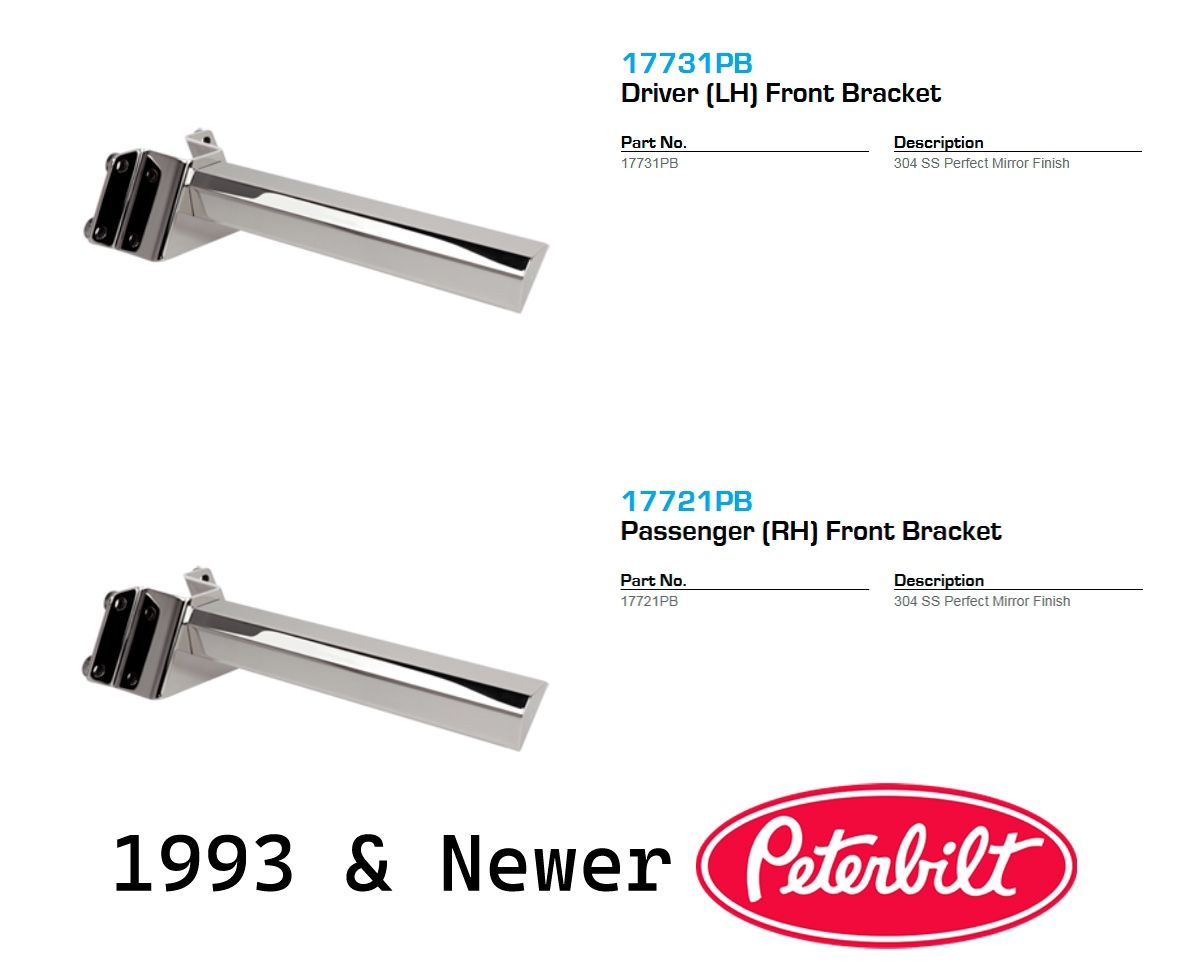 Hogebuilt Fender Brackets LH/RH - 1PB 1993+ Peterbuilt - Mirror Polish Stainless Steel