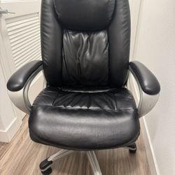 Realspace® Treswell Bonded Leather High-Back Executive Office Chair, Black/Silver, BIFMA Compliant