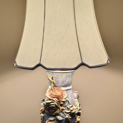 19th Century French Barbotine Majolica 15" Ecole Flower & Vine Floor Vase - 30" Double Socket Lamp