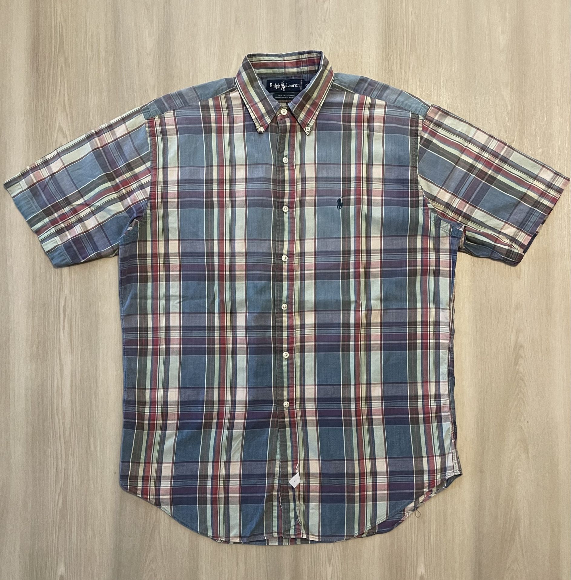 Vintage Polo Ralph Lauren Colorful Plaid Button Down Short Sleeve Mens Medium