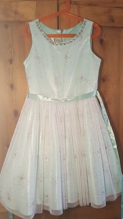 Girls party dress size 10 Mint color with glittery splashes