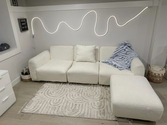 Modern White Boucle L-Shape Sectional Sofa