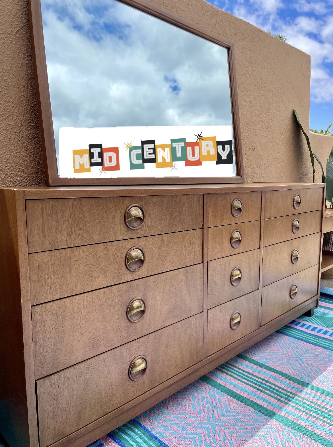 Bedroom Set Dresser Mirror Nightstands Headboard Mid Century Modern Antique Retro MCM vintage