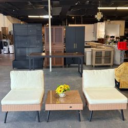 🔥Set of 3🔥Outdoor Patio Sectional Sofa, PE Rattan Patio Reception Set, All-Weather Patio Furniture Set with Thick Cushion and Tempered Glass Tableto