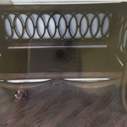 Wooden Bench With Metal Decorative Back