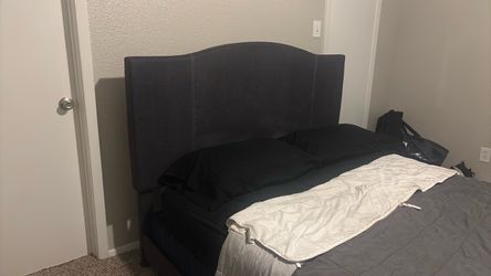 King Size Dark Gray Upholstered bed frame w/metal box frame