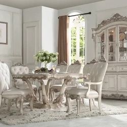 9 PCS La Spezia Collection Antique White Dining Table Set-18"Leaf On Sale Now 3989.00 Limited Time Offer ! Free Delivery 🚚 