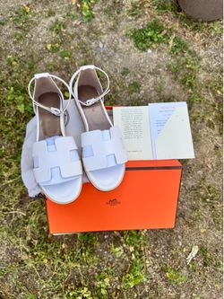 (MANY SIZES) Hermes Santorini Sandals White Designer