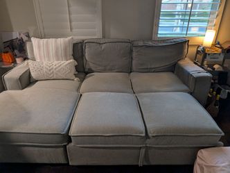 Gray Fabric Sectional Sofa with Ottoman