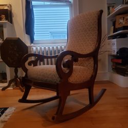 Classic Chic Upholstered Rocking Chair Solid Wood Ornate Detail