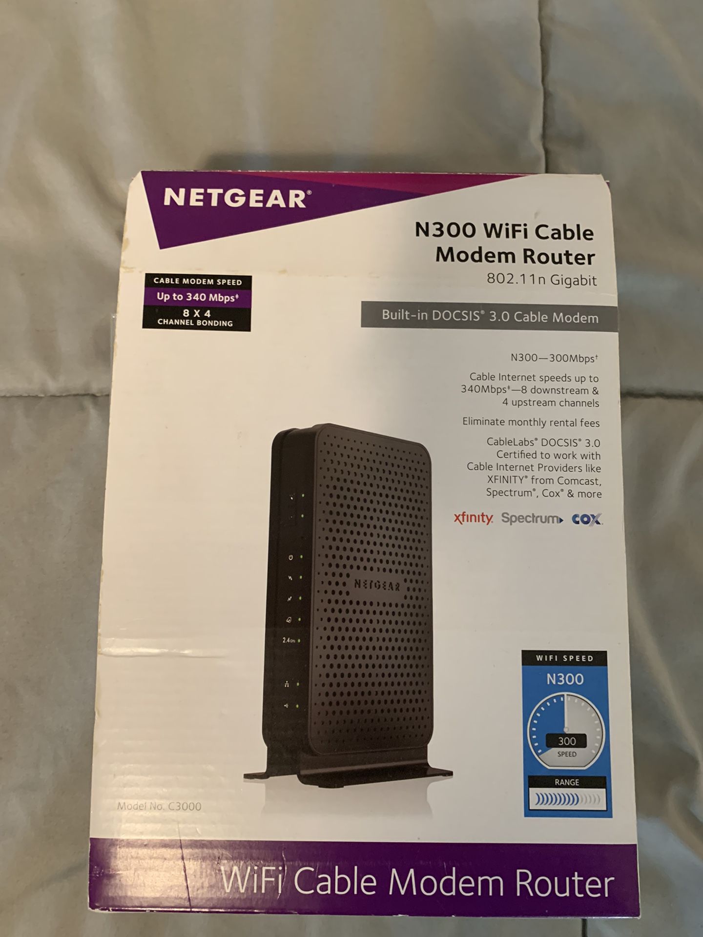 Netgear N300 WiFi Cable Modem Router C3000 DOCSIS 3.0