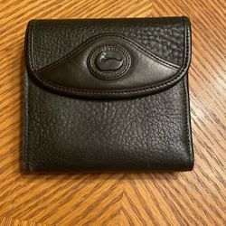 Vintage Dooney & Bourke Black Leather Bifold Wallet W/Coin Purse
