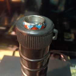 Vintage Sterling Silver Turquoise And Coral Chip Inlay Ring.