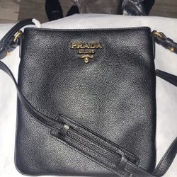 Prada Vitello Daino Leather Black Flat Crossbody Bag