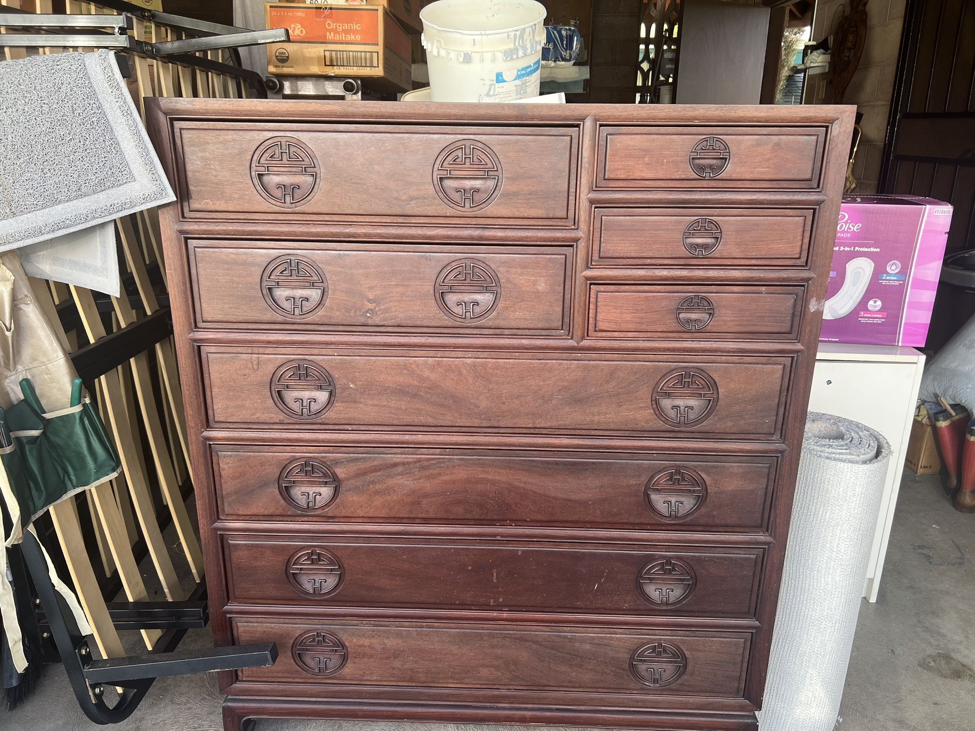 Solid Rose Wood Dresser. Dark Wood. Tall. 