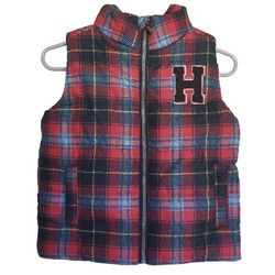 Tommy Hilfiger Red & Blue Plaid Puffer Vest with Zipper Unisex 12 Months