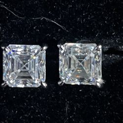 1ct 6.5mm Asscher Cut Moissanite Earring 
