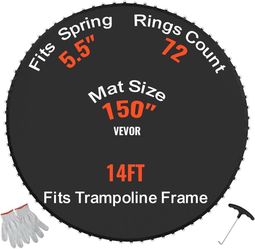 Replacement Trampoline Mat, Jumping Mat Fits 14 ft Frame, Universal Jumping Round Trampoline, UV-Resistant Mat with Spring Tool & 80V-Rings, Fit 5.5"S
