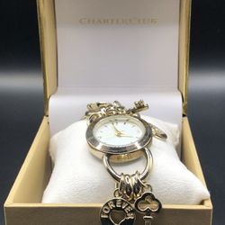 Charter Club Women's Gold-Tone Key Charm Bracelet Watch 26mm 
