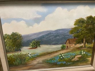 Set of 2 vintage chalk paint framed paintings