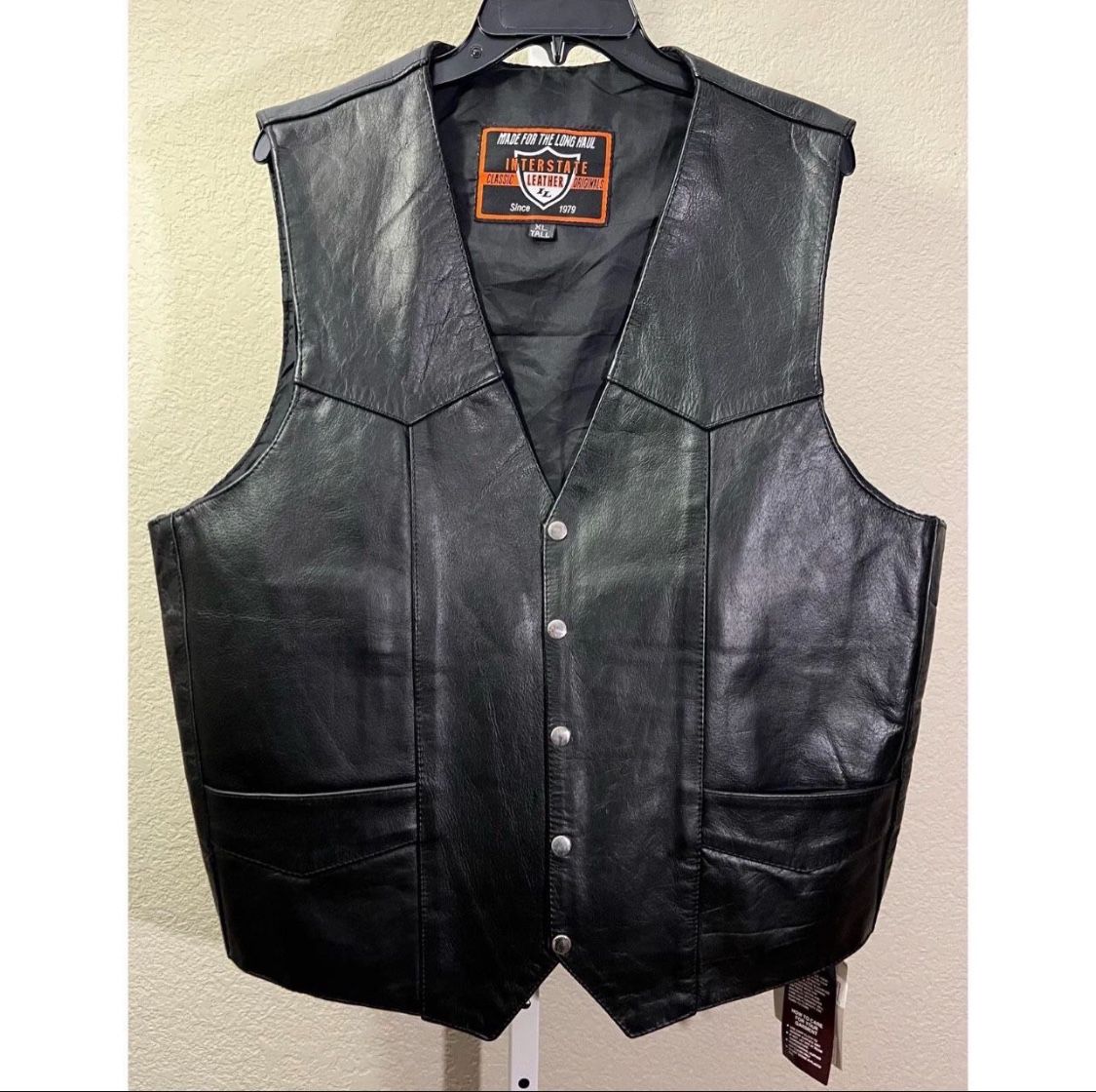 NEW Interstate Leather Mens Vest Motorcycle Biker Trucker Black Size XL RARE