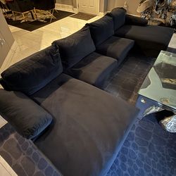 Black Velvet Couch with Attached Chaise Lounges