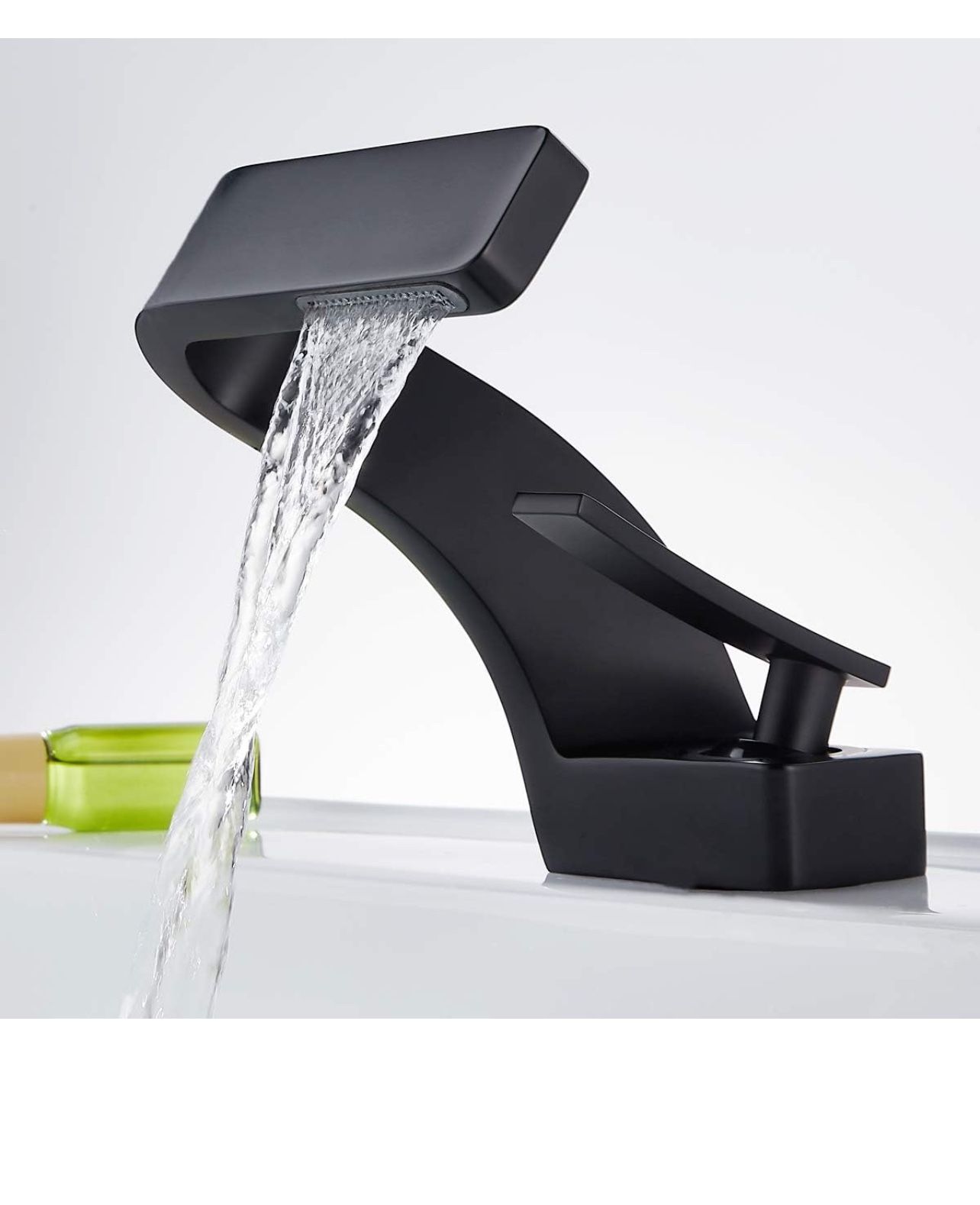 New Bathroom Sink Waterfall Faucet,Solid Brass Single Handle Hot and