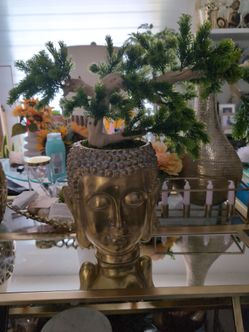 Cabeza de Buda color Oro viejo con Bonsai