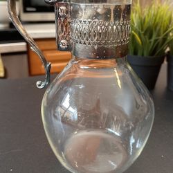 Elegant Antique Glass Pitcher with Silver Accents