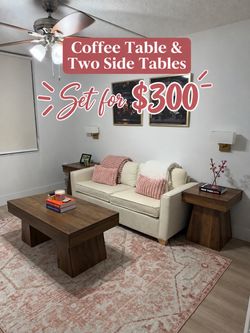 Modern Wood Coffee Table & Matching Side Tables