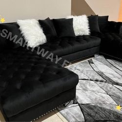 Kim Black Sectional Double Chaise Black 