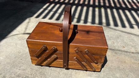 Vintage Wooden Cantilever Sewing Box