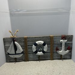 ~WALL MOUNTABLE NAUTICAL BEACH SAILING SEA THEMED CLOTHS HANGER RACK 3 PRONGED ~