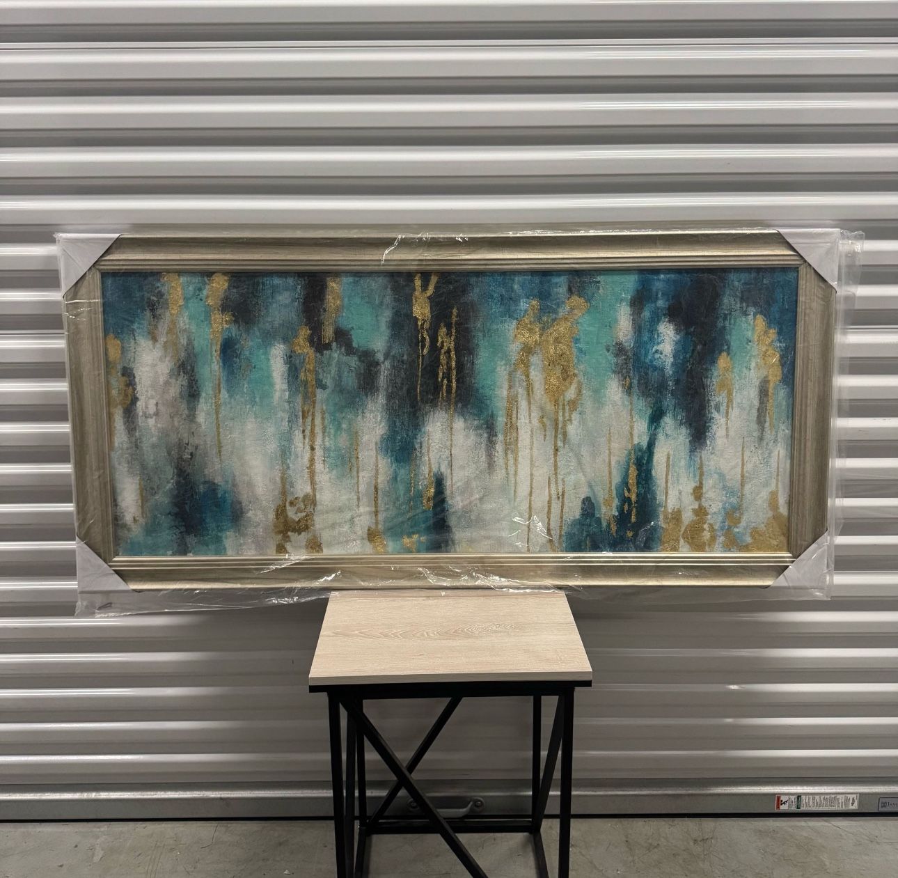 57 x 27 Abstract Colorful Picture Painting Canvas - Blue & Gold Wooden Frame Art Wall Artwork Modern