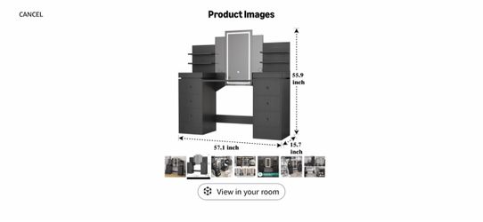 Black vanity table with mirror
